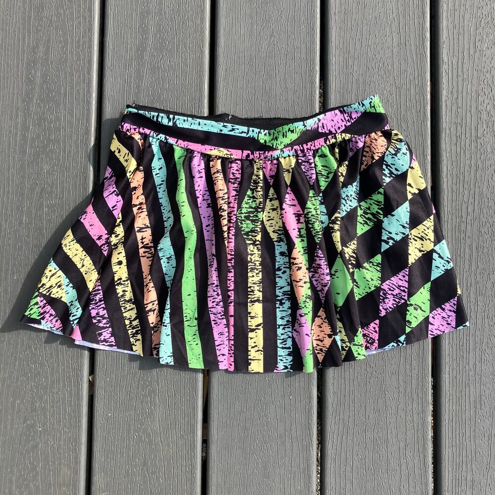 Colorful micro mini skirt, ravewear festival EDM hippie diamond stripes - Picture 1 of 5